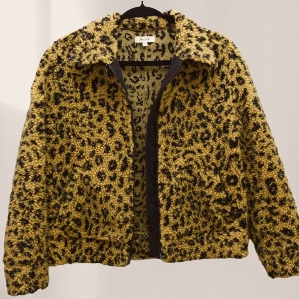 Madewell Sherpa Bomber Jacket Leopard Print XXS (Missing Zipper)
